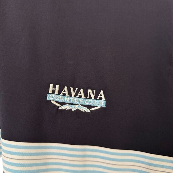 FootJoy Mens Size Large Navy Striped Performance Polo Shirt Havana Country Club - Picture 4 of 8